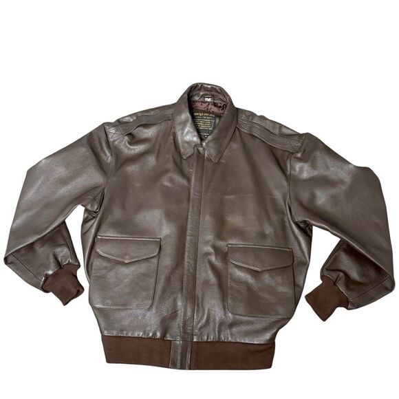 Vtg Sporty’s Pilot Shop A-2 Flight Goat Leather Military Bomber Jacket XL Long - Picture 1 of 16